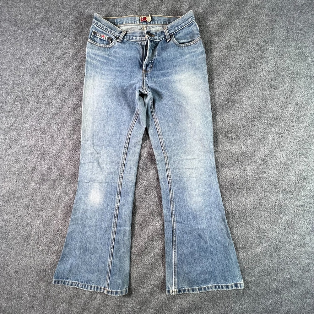 VTG Tilt Jeans Women's 3 Short Blue Denim Medium Wash Bootcut Leg Button Fly 90s